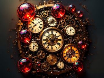 Glowing red bubbles + intricate mechanical clockwork