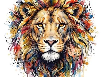 Majestic Watercolor Lion Art with Colorful Ink Splashes watercolor lion art